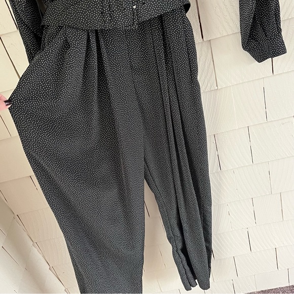 Vintage 90s Liz Claiborne Black and White Dotted Long Sleeve Jumpsuit with Belt - Picture 3 of 16